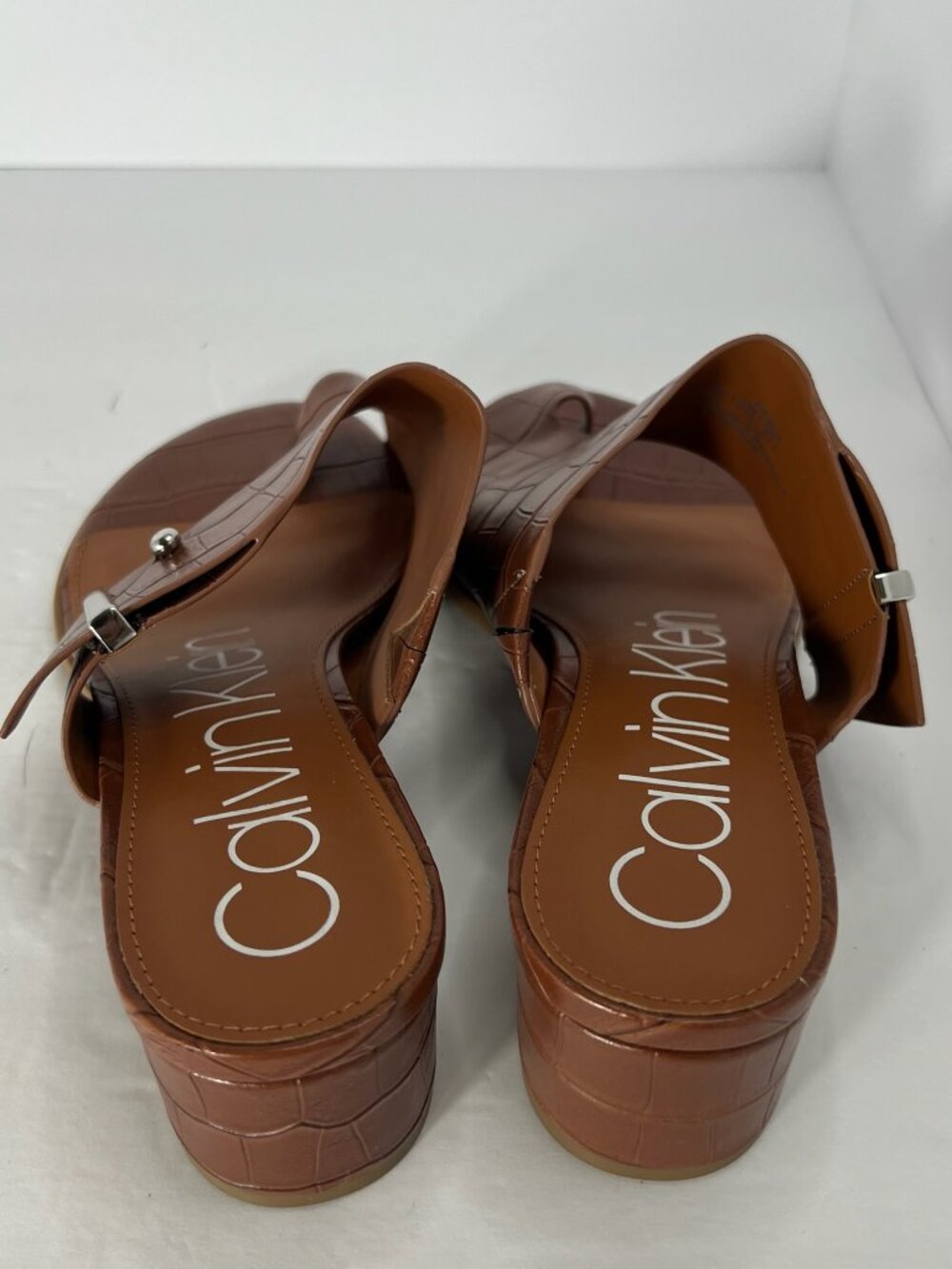 NWOT Calvin Klein Brown Daria Croc Toe Loop Buckle Block Heel Sandal size 7 - Picture 7 of 13